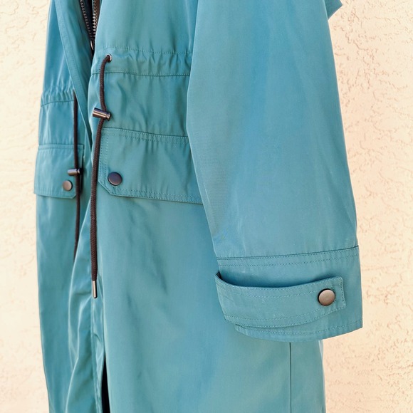 NWT Emerald Green Utility Hooded Long Overcoat Rain Coat Jacket Unisex Sz M - Picture 6 of 9
